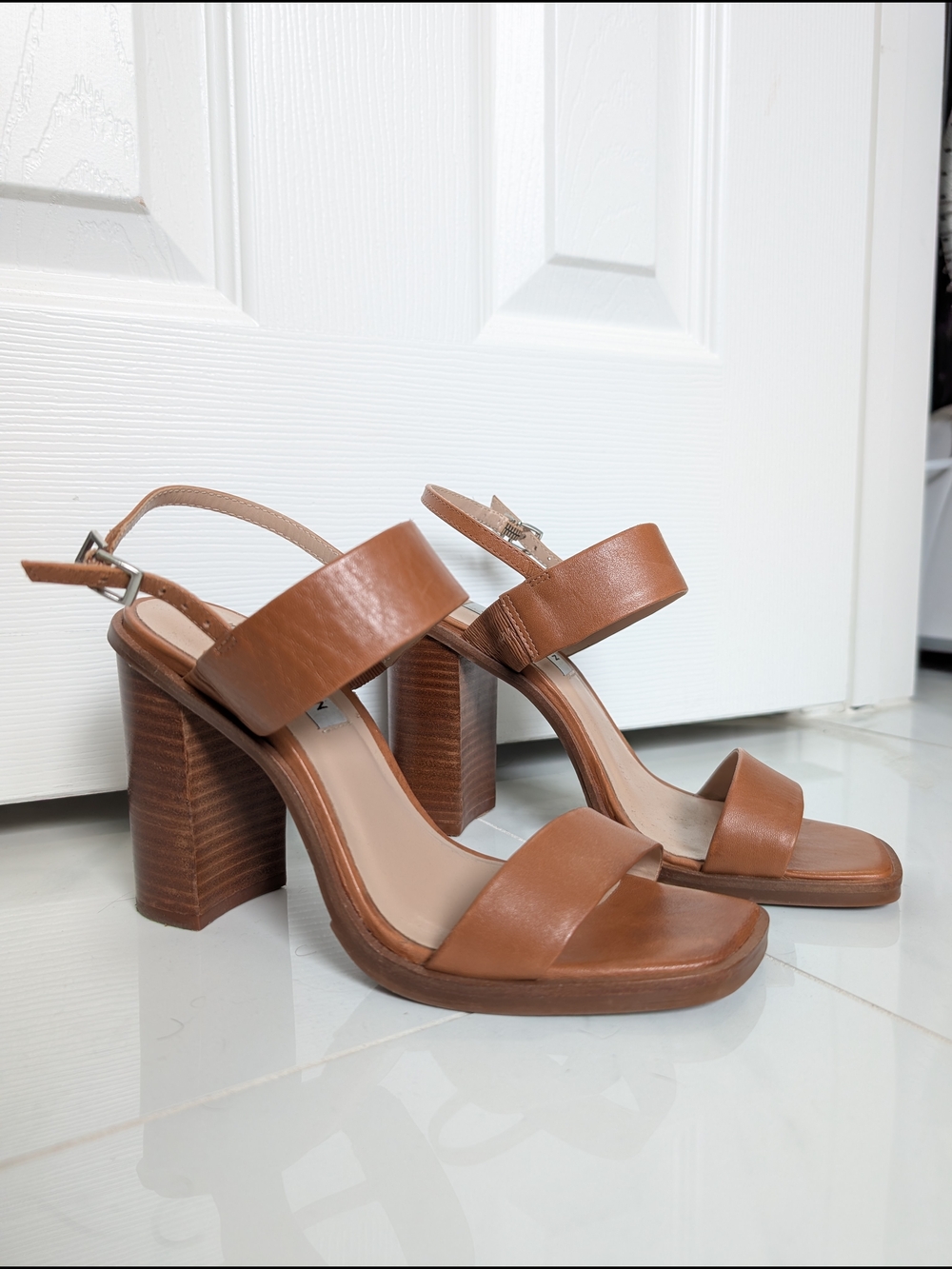 Steve Madden Women's Tan Leather Block Heel Sandals